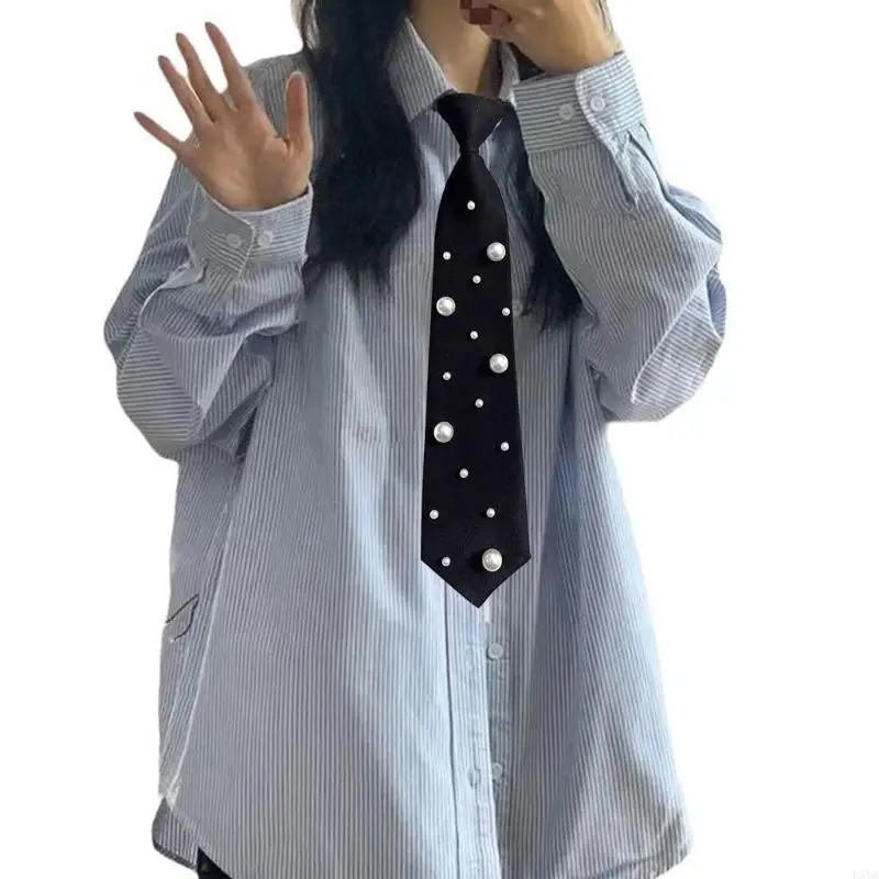 ربطة عنق L5YA أنيقة مربوطة مسبقًا مع لؤلؤ مزين بنسيج بوليستر للنساء، لا حاجة إلى عقد ربطة عنق لملابس رسمية أو غير رسمية