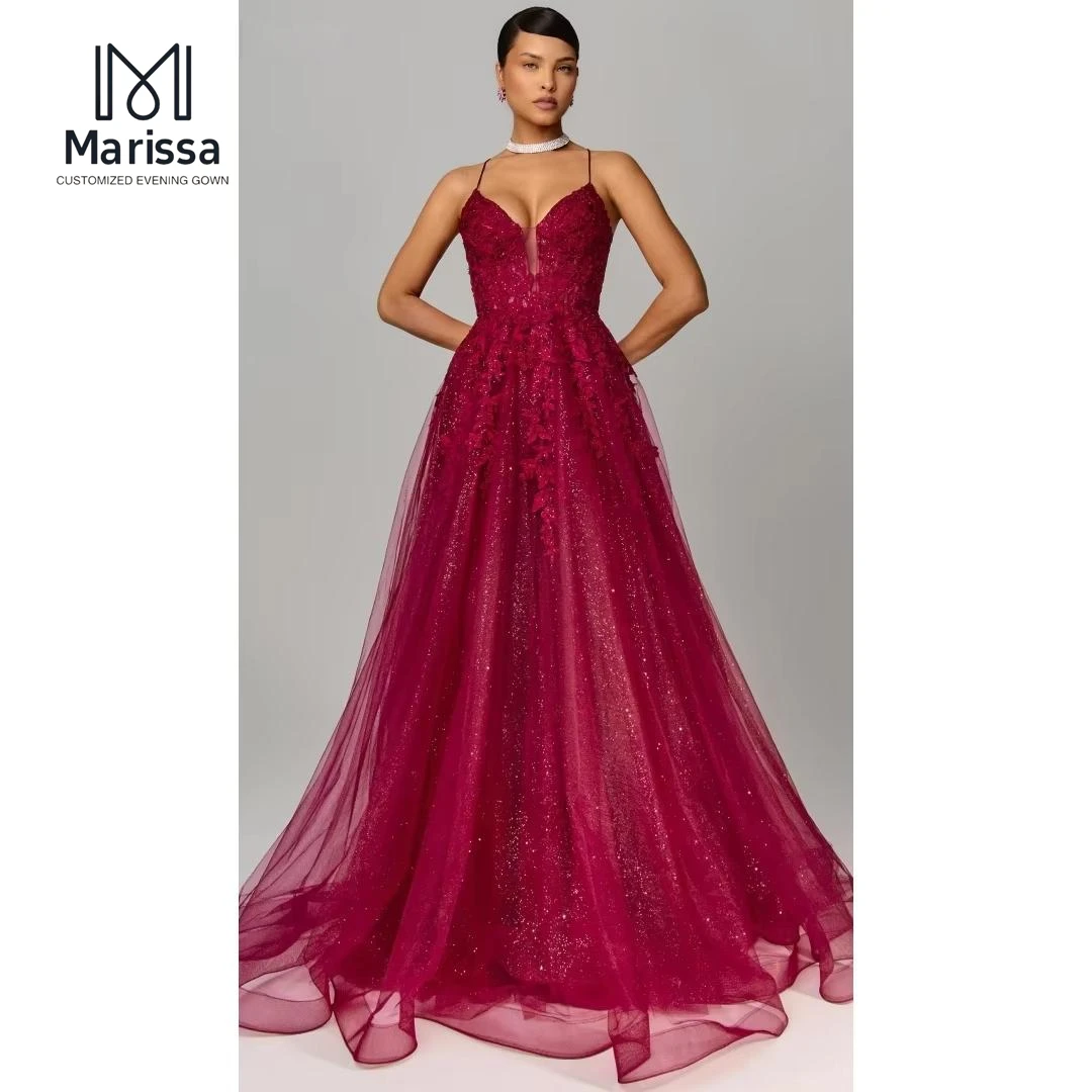 

Marissa Custom Made Luxurious Women's Evening Dresses Luxury 2025 Lace Print A-line Tulle Elegant Gowns Evening Dress Woman Prom