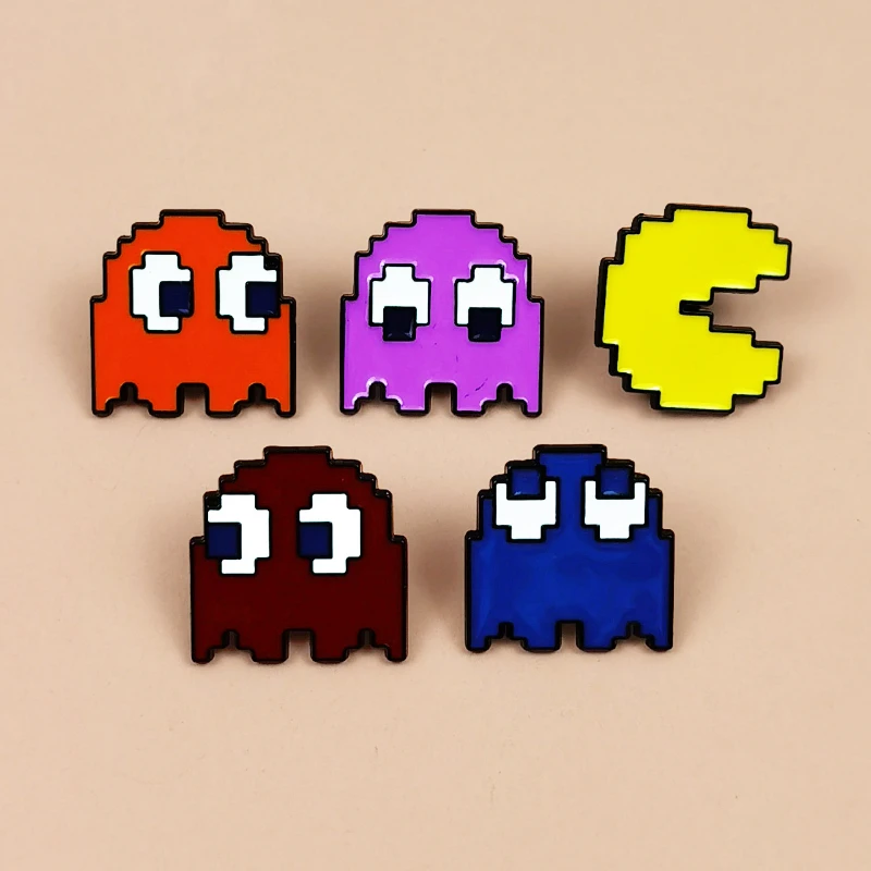 Retro Pac-Man Enamel Pins Set Classic Arcade Game Ghost Brooch Metal Badge for Backpack Clothes Lapel Pin Gift for Gamers