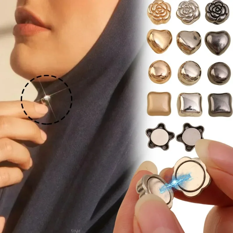 Metal Magnetic Buttons Headscarves Fixed Buckle Brooch Prevent Leakage Magnet Button Multi Functional Retro Fashion Accessories