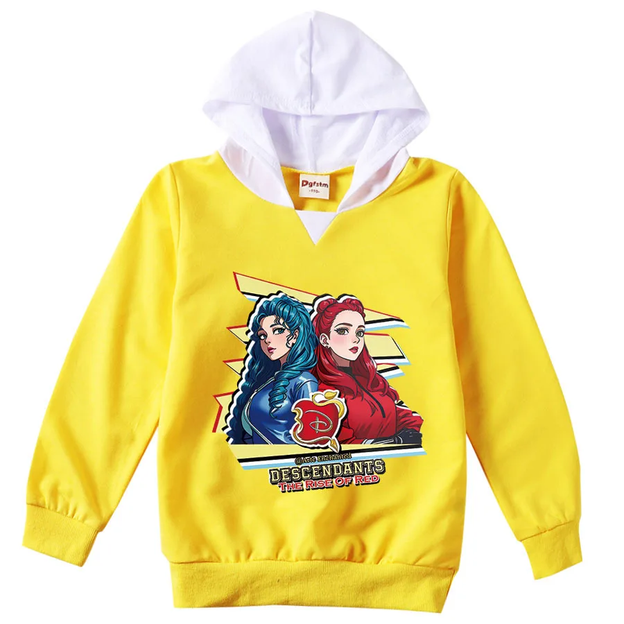 Nachkommen 4 Kinder Kleidung Mädchen den Aufstieg von roten Kapuze Langarm Tops Kind Geburtstag Pullover Trainings anzug Cartoon Sweatshirt