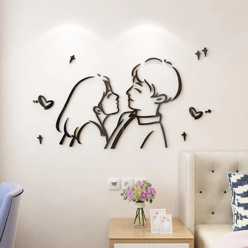 

WS124 Warm couple room layout wall stickers 3d decorative background wall restaurant wall stickers bedroom bedside