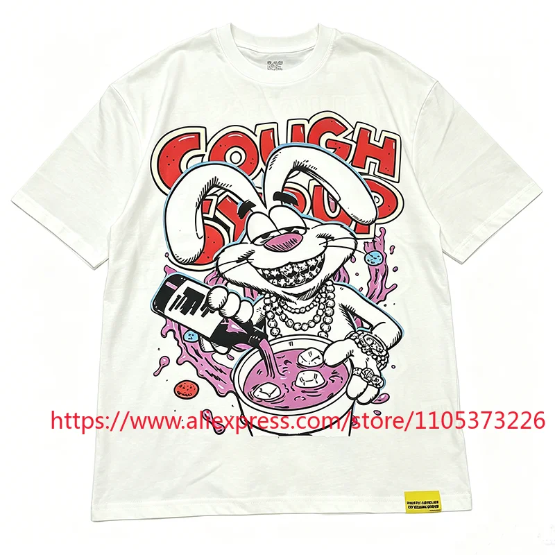 New That's A Awful Lot of Cough Syrup Men's T-Shirt, Cartoon Bunny Pouring Lean Graphic Oversized Streetwear Short Sleeve