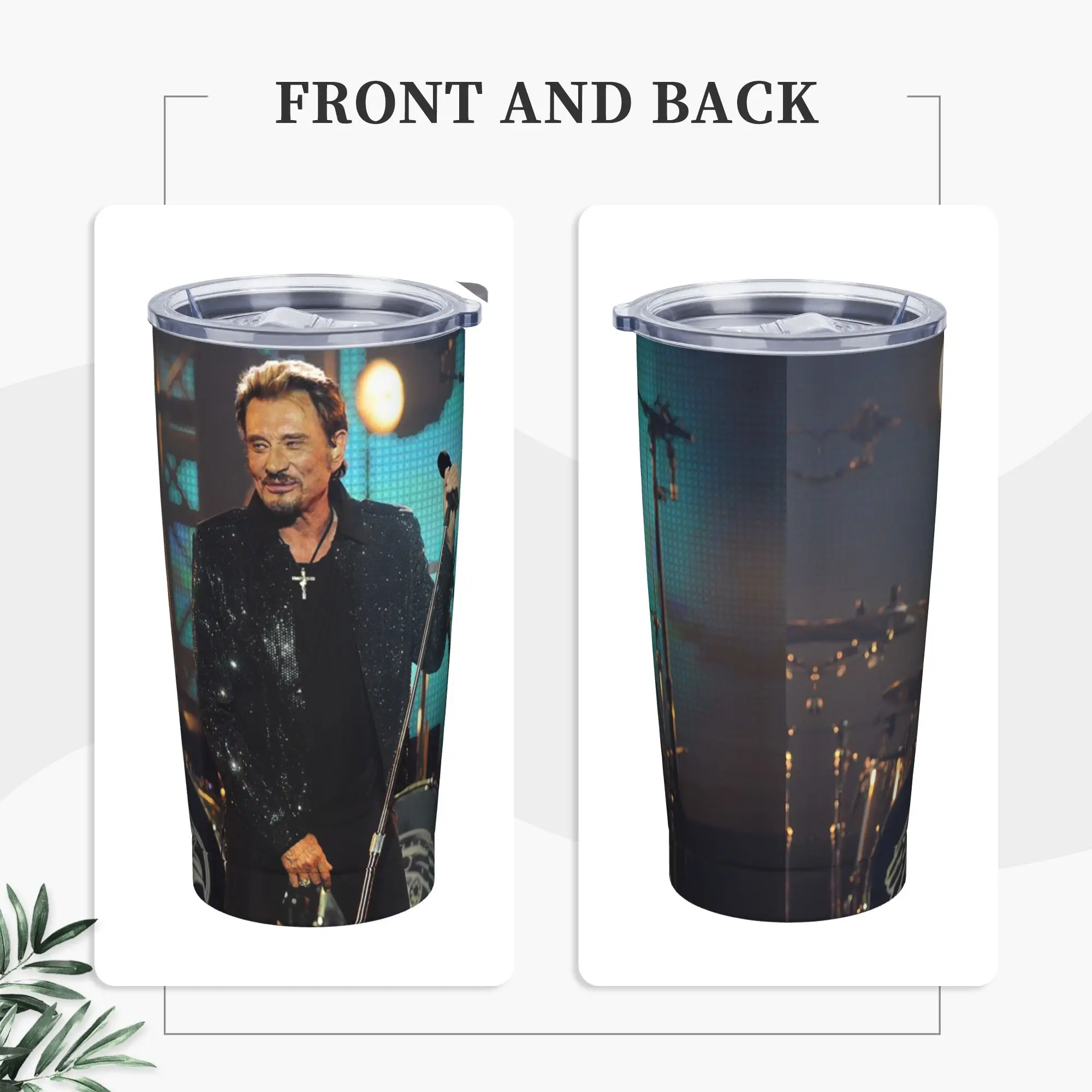 Johnny Hallyday Singer Insulated Tumbler with Lid Fashionable Stainless Steel Thermal Mug Office Home  Bottle Cup, 20oz