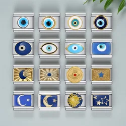 2024 Blue Glaze Evil Eye Sun Moon Star Charm Italian Bracelets Fit 9mm Stainless Steel Bracelet Making DIY Fashion Jewelry Gift