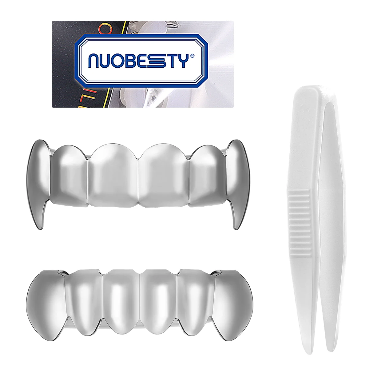 NUOBESTY Hip Hop Teeth Hip Hop Jewelry Silver Teeth Braces and Bottom Set Shiny Teeth