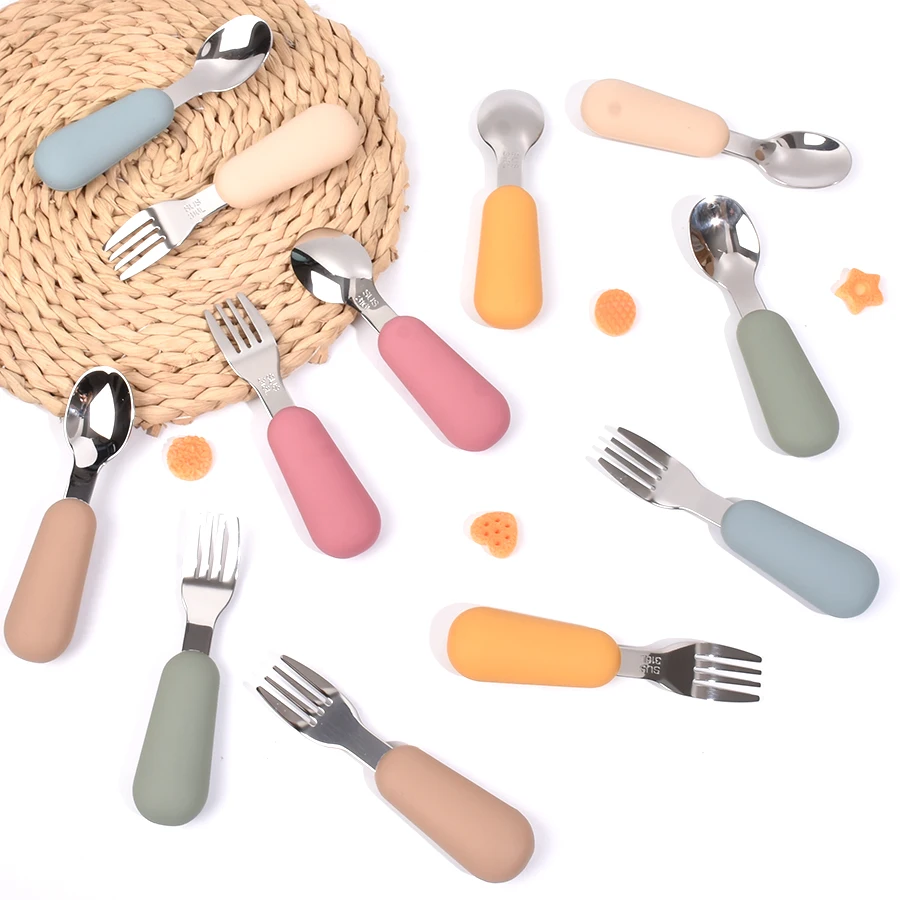 Baby Gadgets Tableware Set Children Utensil Stainless Steel Toddler Dinnerware Cutlery Cartoon Infant Food Feeding Spoon Fork