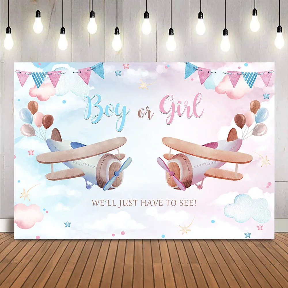 

Airplane Gender Reveal Backdrop Boy Or Girl Gender Reveal Party Background Pink Blue Airplane Clouds Baby Shower Theme Decor