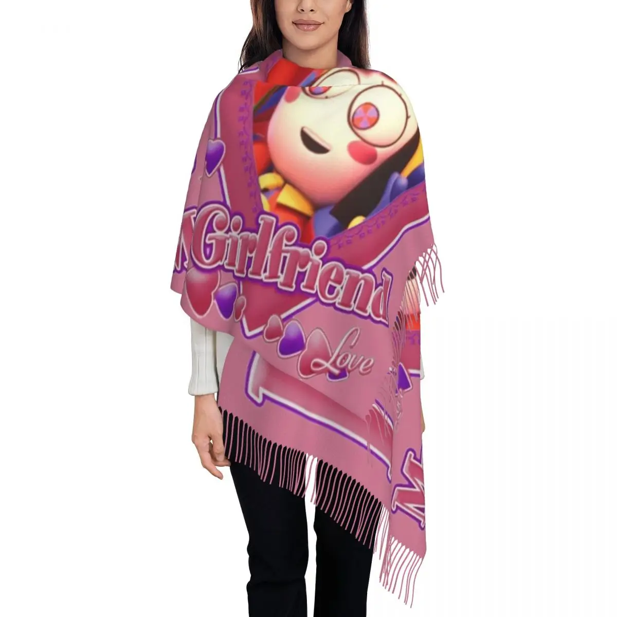 

Women's Scarf with Tassel Pomni The Amazing Digital Circus Pack Large Winter Shawl Wrap Cartoon Jester Gifts Pashmina Scarves