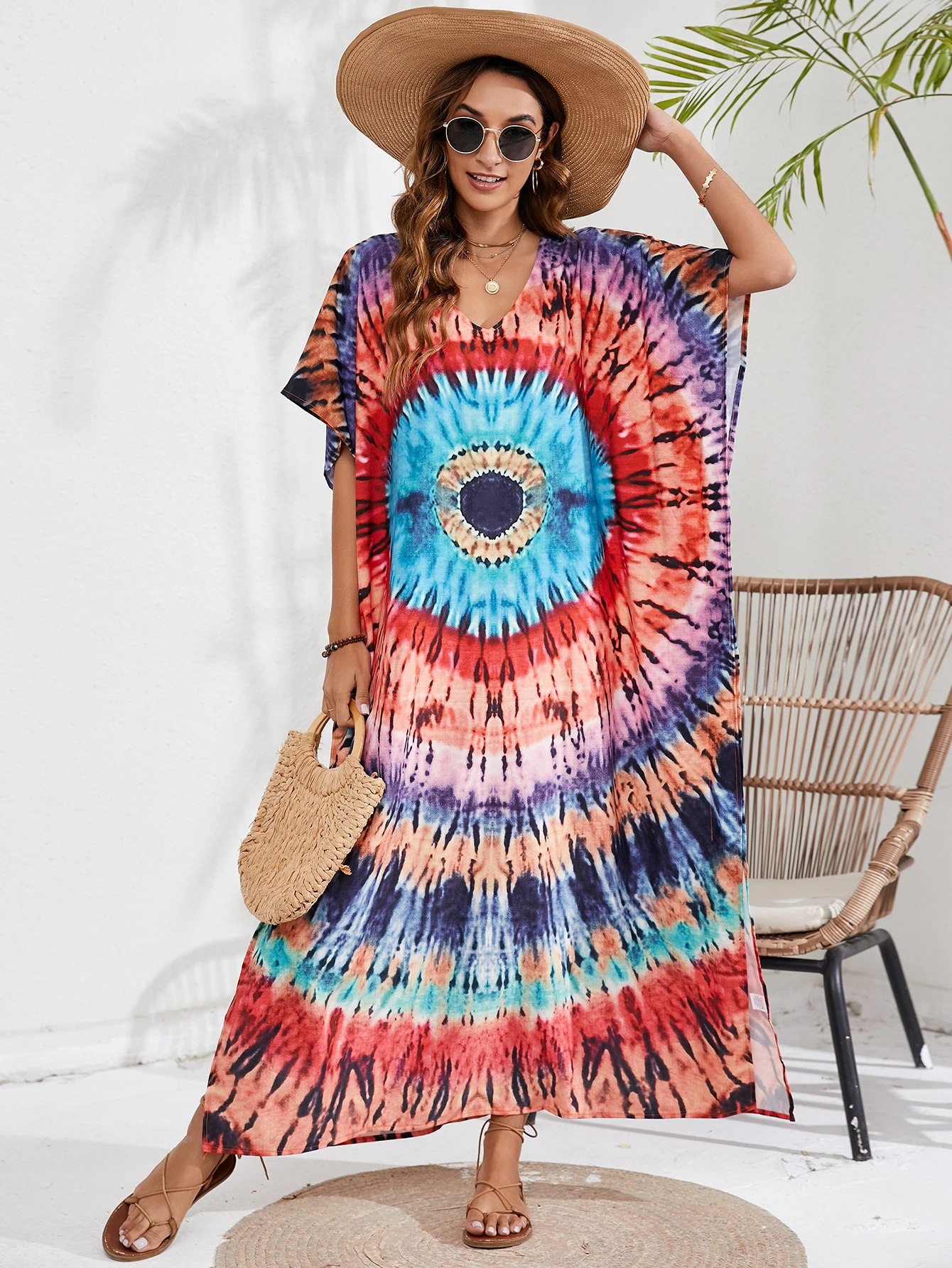 

Women's Summer Beach Cover Up, Quick Dry Tie Dye, Loose Plus Size Vacation Kaftan Beach Dress for Bikin
