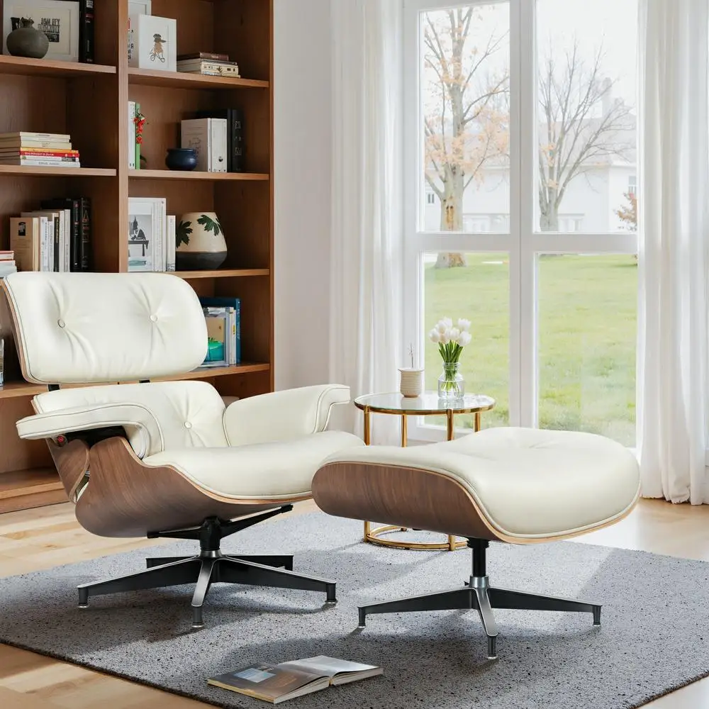 Mid-century Armchair Leather Lounges Chair ,ottoman include Living Room Furniture image 2