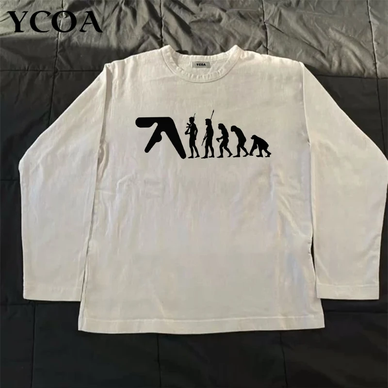 Aphex Twin Men's T-Shirt Cotton Autumn Graphic Oversized Aesthetic Korean Fashion Long Sleeve Tops Tees Y2k Streetwear Clothing