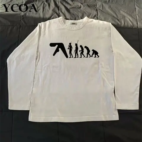 Aphex Twin Men's T-Shirt Cotton Autumn Graphic Oversized Aesthetic Korean Fashion Long Sleeve Tops Tees Y2k Streetwear Clothing