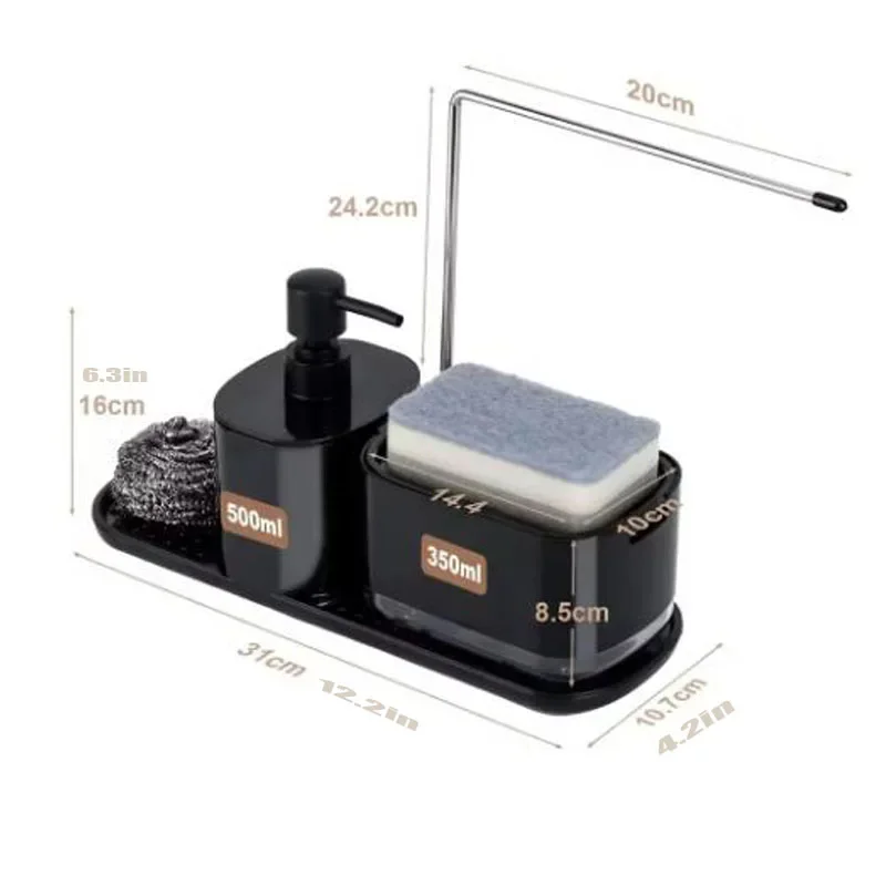 4 in 1 Utensil and Hand Sanitizer Dispenser Set - Convenient Kitchen Sink Organizer with Tray and Sponge Holder, Includes Towel