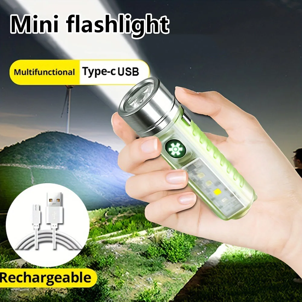 Mini LED Flashlight USB Rechargeable Torch Strong Magnetic Pen Clip Lantern Zoom Optional Portable Lamp Camping UV Lights