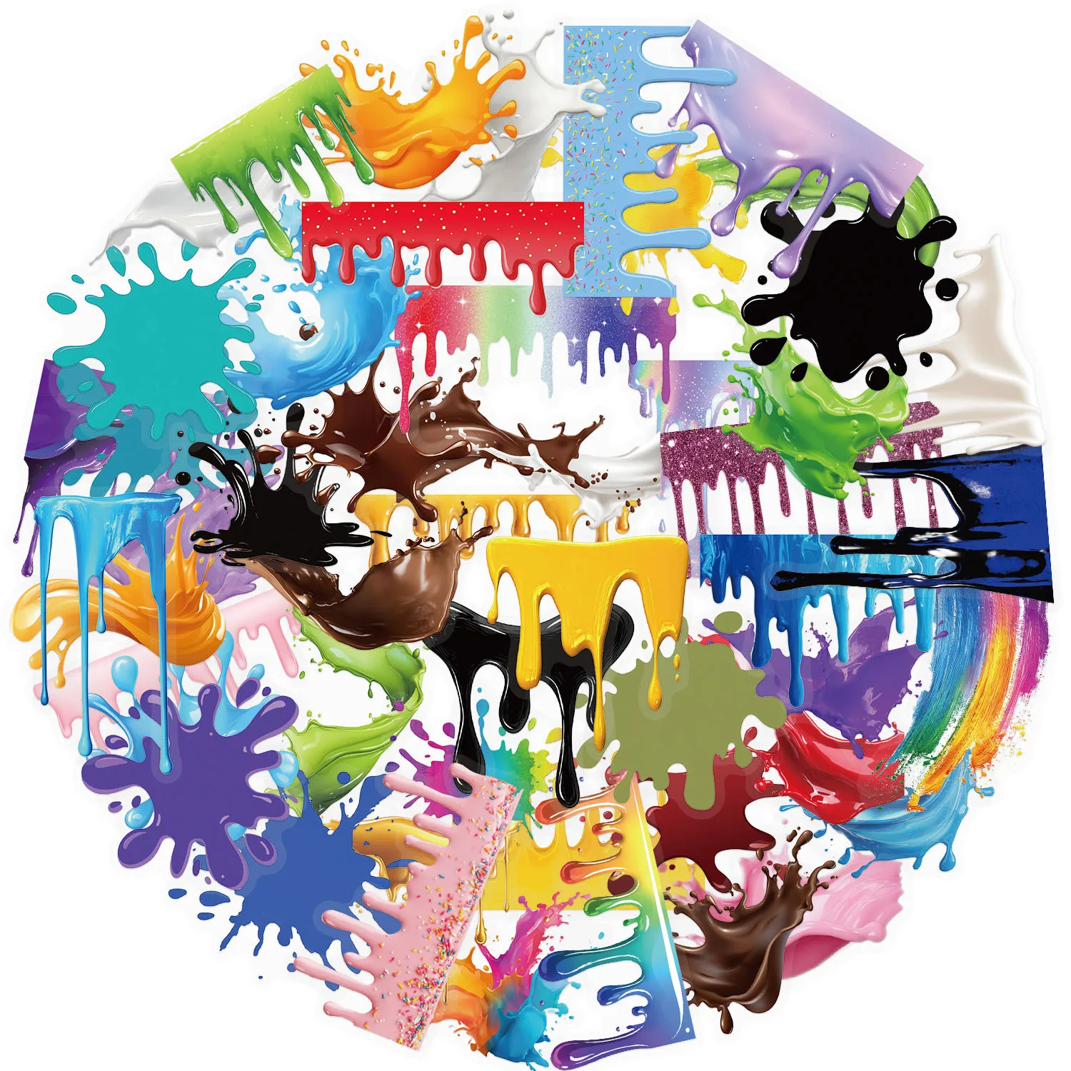 

50-Pack Colorful Drip Paint Style Stickers Waterproof Transparent PET Stickers for Water Cup Guitar Notebook Student Stationery