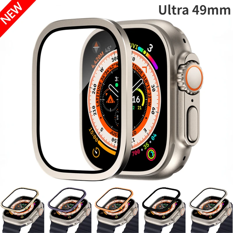 

Aluminum Alloy Case For Apple Watch Ultra 49mm Screen Scratchproof Metal Protective Cover Frame+HD Tempered Glass Film 49mm Case