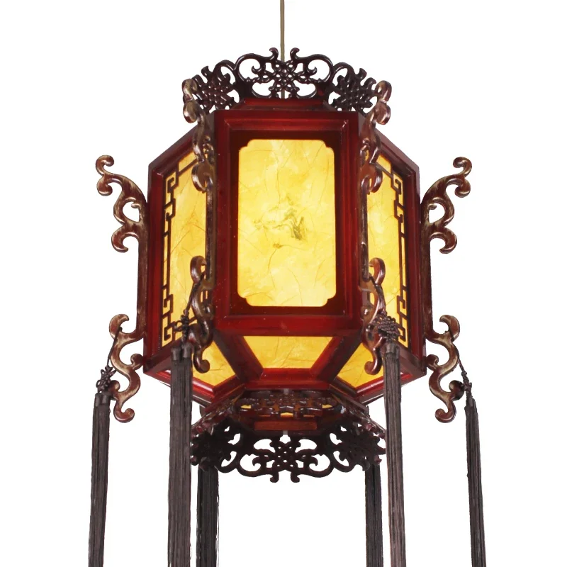 Chinese solid wood classical hexagonal palace lantern doorway balcony lamp imitation sheepskin