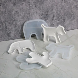 Cute Animal Tray Gypsum Clay Molds Dog Elephant Cactus Jewelry Storage Plate Resin Mold Candle Cup Holder Coaster Concrete Mold