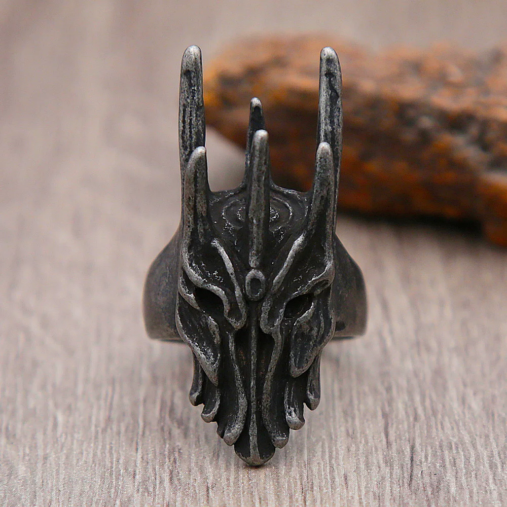 Gothic Stainless Steel Black Sauron Helmet Rings For Men Biker Punk Vintage Men Dragon Ring Fashion Party Jewelry Wholesale