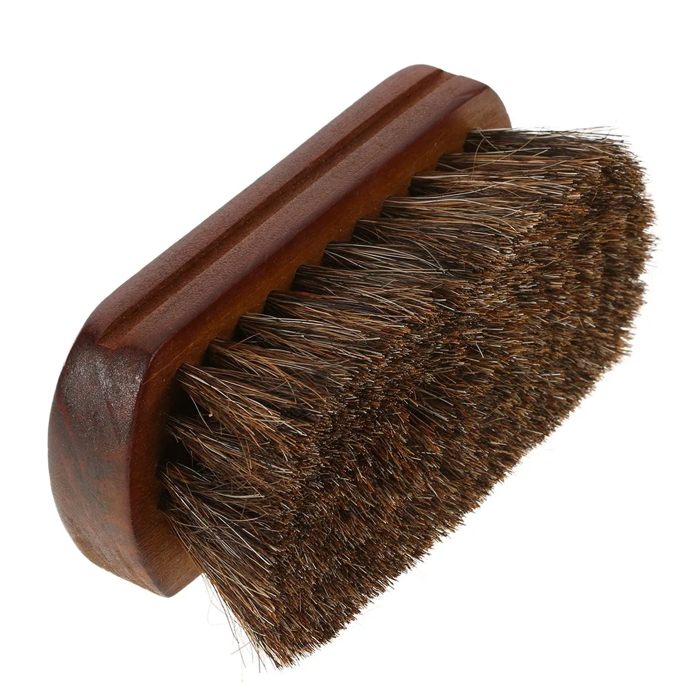 Wooden Base Shoe Polishing Brush Brown Gentle Horsehair Leather Shoe Brush Ergonomic Grip Lightweight Horsehair Shoe Brush