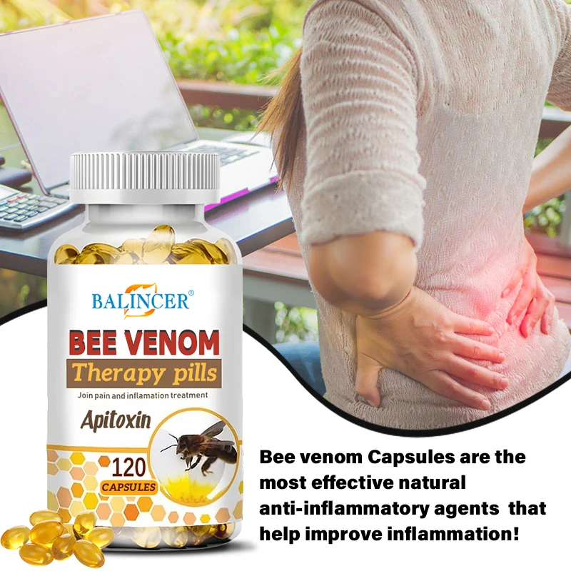 Natural Bee Venom Extract Capsules - Glucosamine Chondroitin Supplement Relieves Joint Pain and Stiffness, Promotes Bone Health