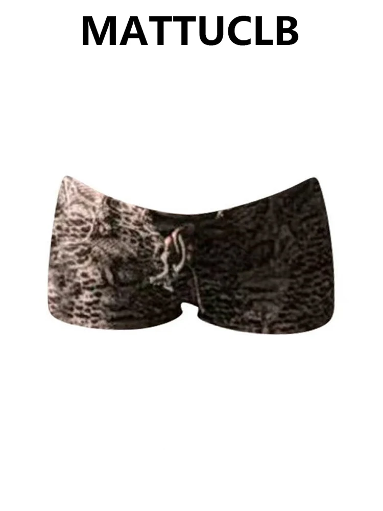 Summmr Women American Retro Low Rise Leopard Print Jeans Shorts Gyaru Coquette Abi Y2K Japanese Harajuku 2000s Denim Hot Pants