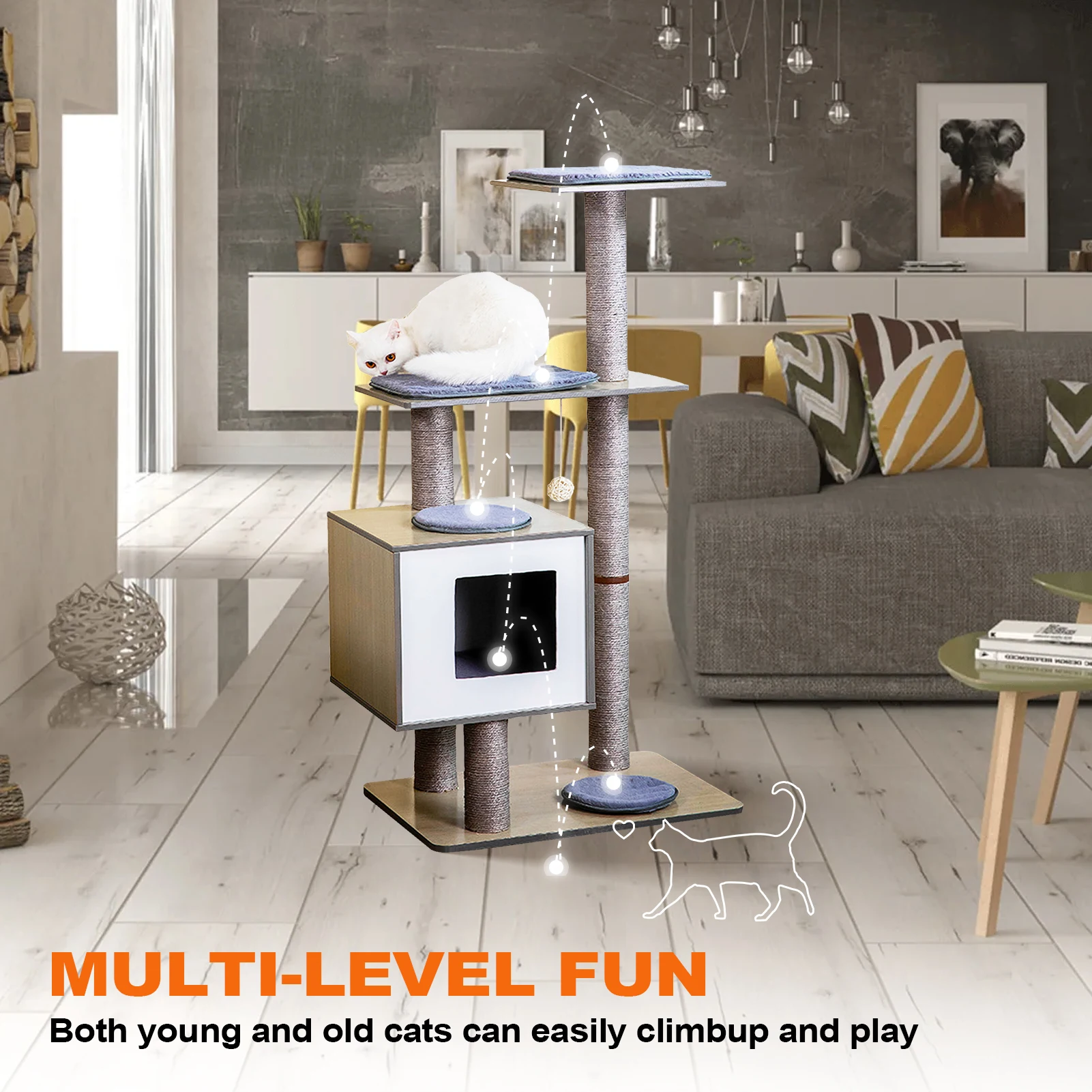 

Cat Tree Cat Tower 46.4 in, Multi Level Cat Scratching Post Multi-Layer Kitten Tree with Cushion Kittens Activity Tower