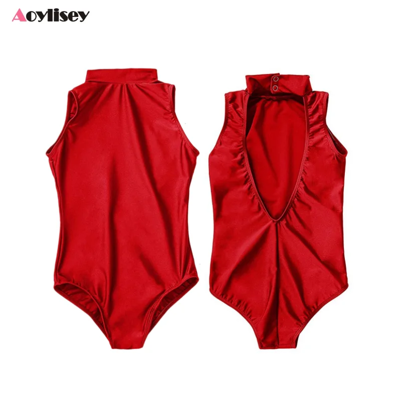 

AOYLISEY Kids Ballet Leotard Open-back Sleeveless Turtleneck Girls Gymnastics Spandex Toddler Romper Dance suit Costumes