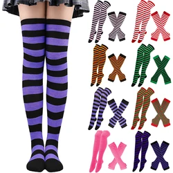 Rainbow Colorful Stockings Gloves Set Cute Thigh Knee Socks Dance Socks Striped Arm Warmer Gloves Women Cosplay Costume  Gifts