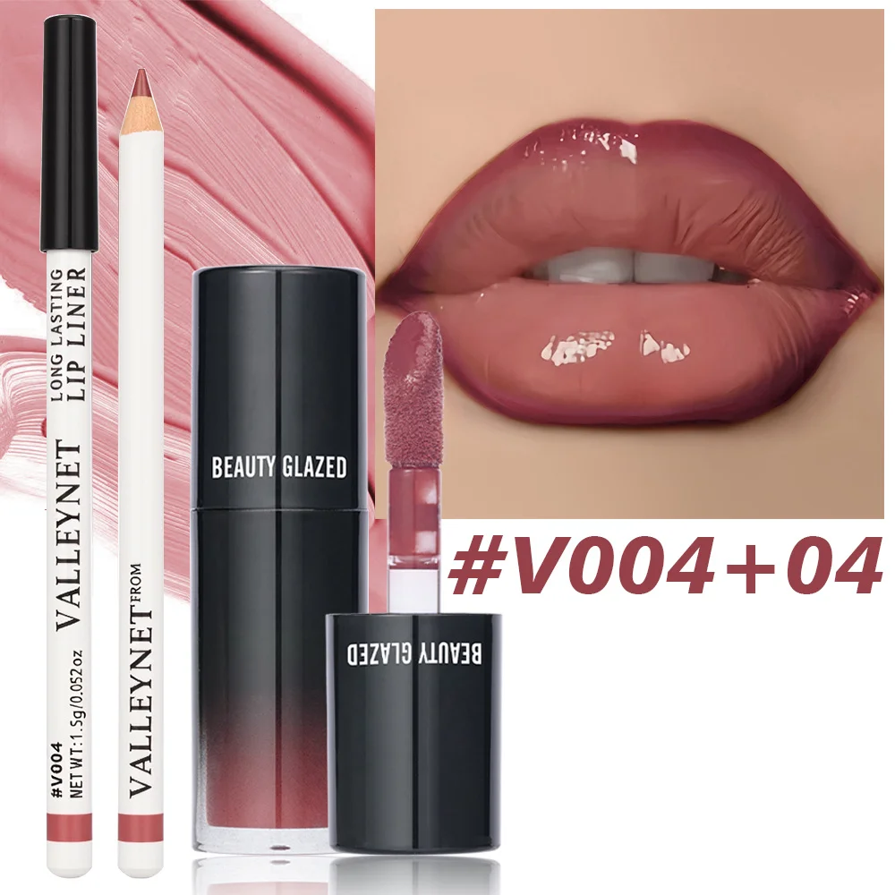 2Pcs/Set Matte Velvet Lip Liner Lip Gloss Set Lipliner + Lip Oil Long Lasting Waterproof Lip Combo