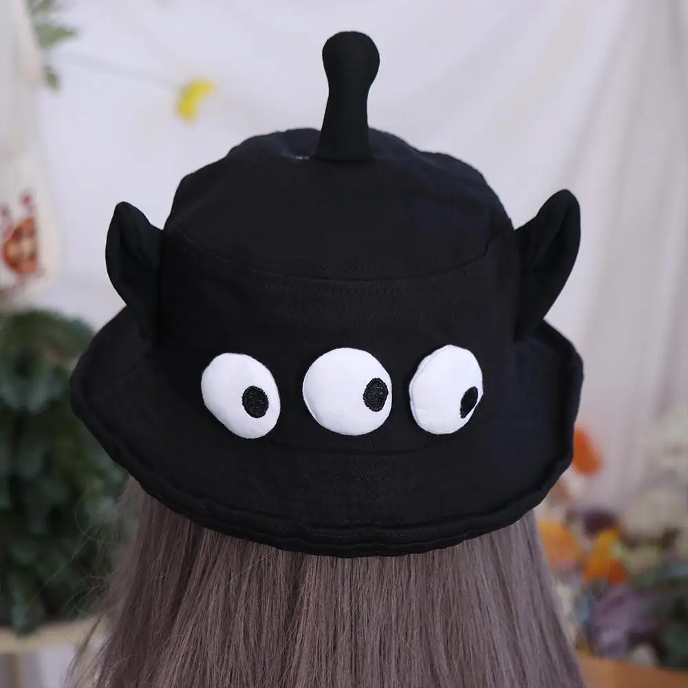 

Foldable Three Eyes Bucket Hats Sunscreen Lightweight Big Ear Fisherman Hat Breathable Large Brim Cartoon Sun Hat Fishing Caps