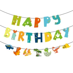 Guirnalda de feliz cumpleaños para niños, globos de fiesta de dinosaurios, jungla, Safari, suministros de decoración para fiesta de cumpleaños