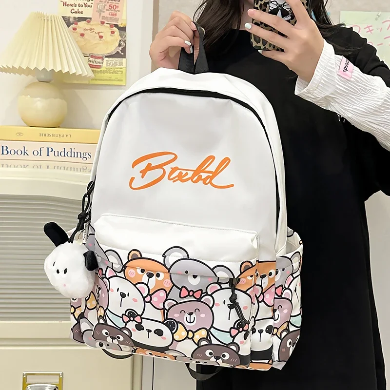 Cartoon Print lässig Rucksack Laptop Rucksack Fahrrad Reisen Wandern Rucksack Tages rucksack weiß Nylon wasserdicht Rucksack