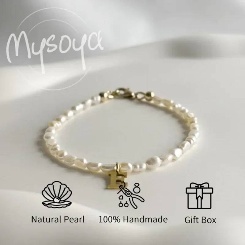 

MYSOYA 3-4 мм натуральный белый рис в форме пресноводного жемчуга браслет с подарочной коробкой свадьба, день рождения, юбилей, ювелирное изделие, подарок