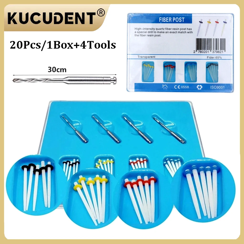 

20 Pcs Dental Fiber Posts Kits With Drills Straight Screw Quartz Glass Resin Post Root Canal Pile Dentistry Restorative Filling