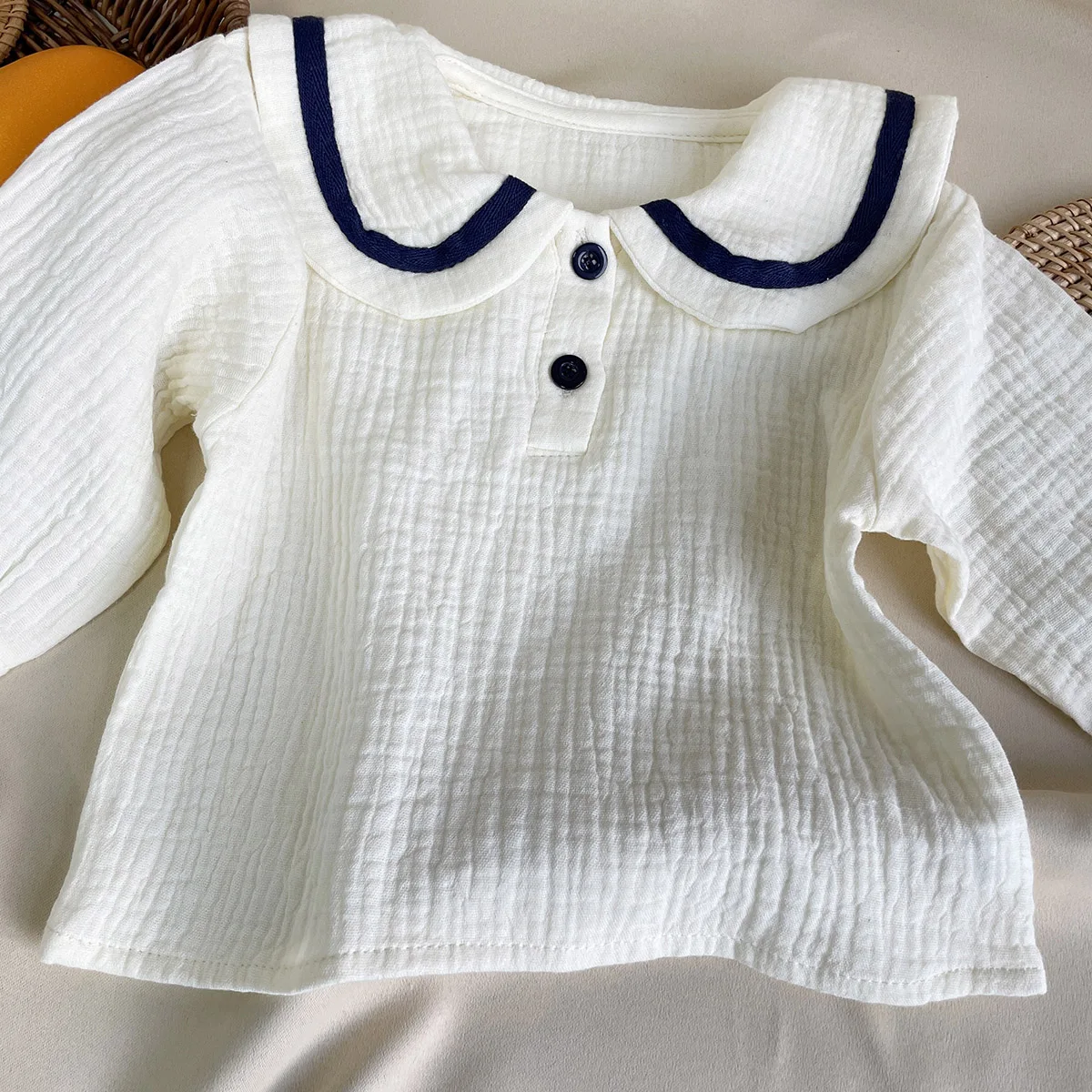 Newborn Baby Girls Boys Autumn Full Sleeve Navy Collar Top Tees Solid Bread Bottoms Infant Kids Pure Cotton Clothing Set 2pcs