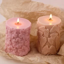 Cylinder Silicone Candle Mold DIY Flower Butterfly Scented Candle Making Soap Resin Chocolate Baking Molds Home Dinner Decor