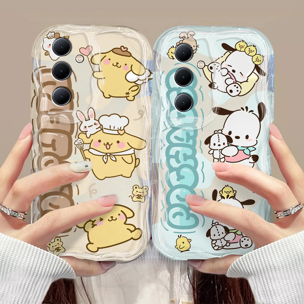 Funy Pochacco Cinnamoroll Pompom Purin 3D Wave Phone Case For Samsung Galaxy S24 S23 S21 S20 FE Plus Ultra 4G 5G Soft Back Cover