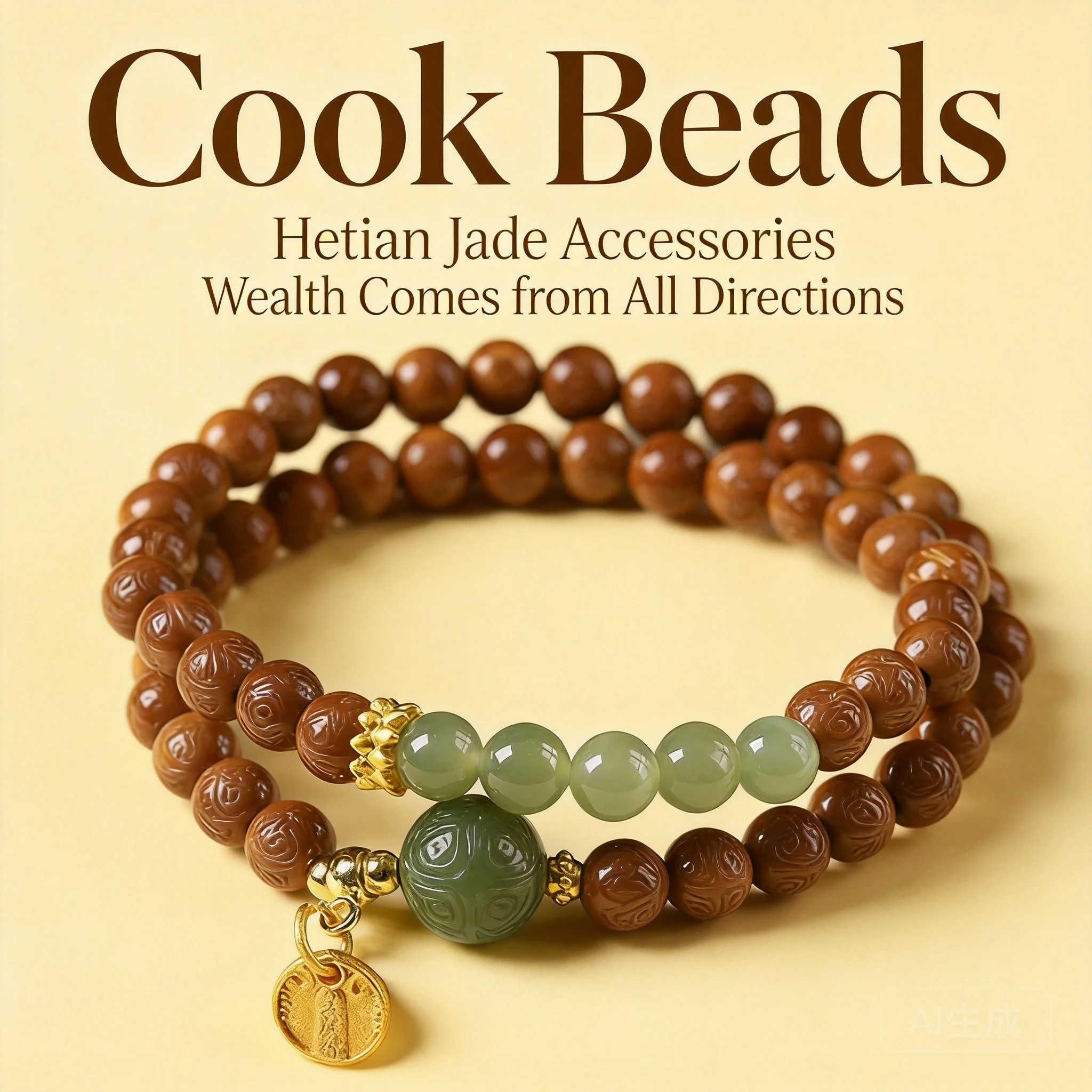 Chinese Style 6mm Kuka Two Layer Bracelet For Women Hetian Jade Decor Eight Wealth God Lucky Blessing Retro Wrist Jewelry