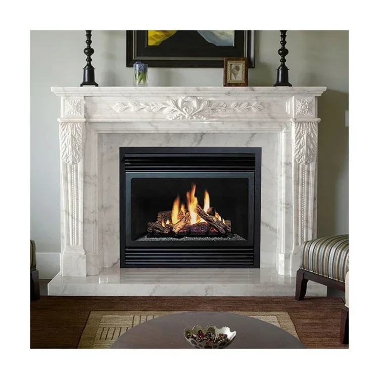 Modern Indoor Decorative Natural Stone Fireplace Surround Marble French Fireplace Mantel