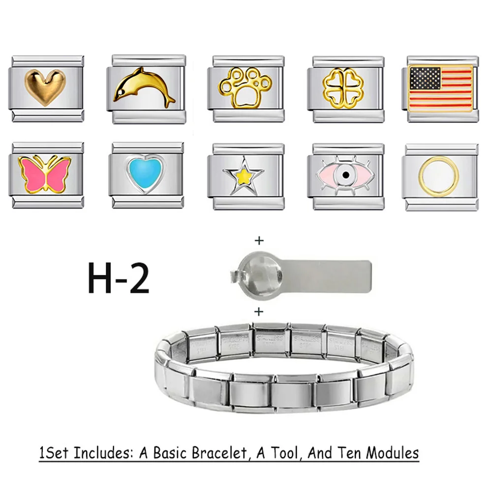 

12Pcs/1set Italian Charm Bracelet Pack with Basic Chain and Opening Tool For Woman Men Gifts Set Classic Cute Modular DIY Making