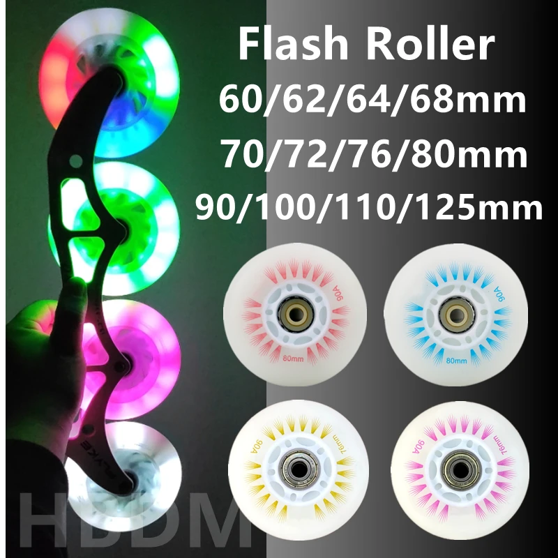 Flash Inline Skate Wheels 4pcs LED Roller Wheels 60/62/64/68/70/72/76//80/90/100/110/125mm Speed Skates Accessories