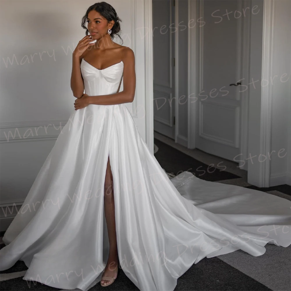 Abiti da sposa da donna semplici ed eleganti A Line Abiti da sposa sexy senza spalline senza maniche Fascinanti abiti Novias Boda personalizzati