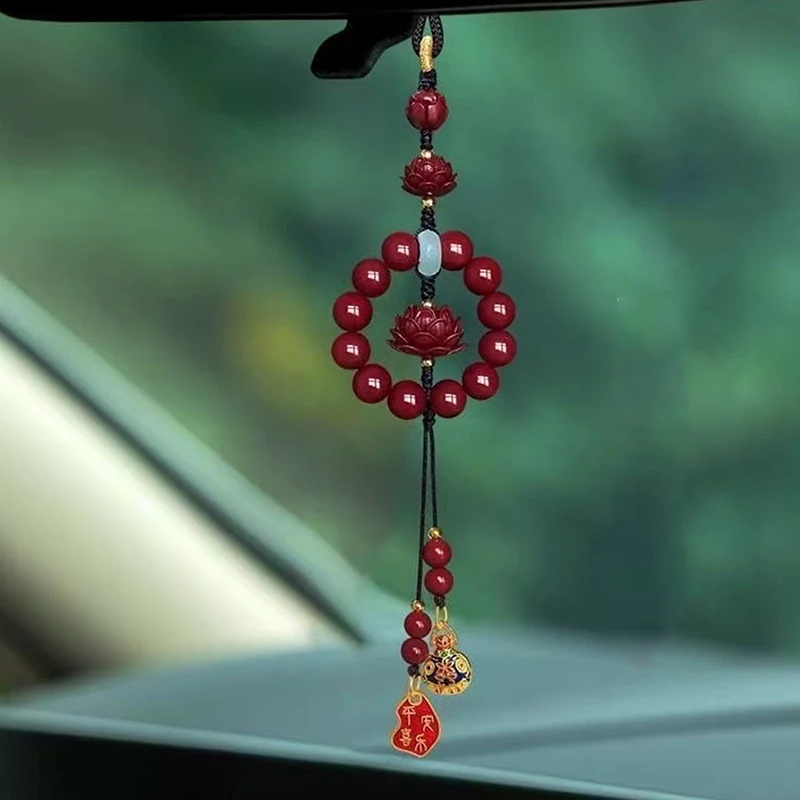 1Pcs High-grade Cinnabar Car Ornaments, Rearview Mirror Pendants, Symbolizing Peace And Good Luck, Interior Decoration, Unisex