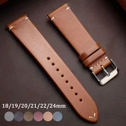 18mm 19mm 20mm 21mm 22mm 24mm Leather Strap Vintage Cowhide Band Sport Waterproof Bracelet Quick Release Universal Wristband