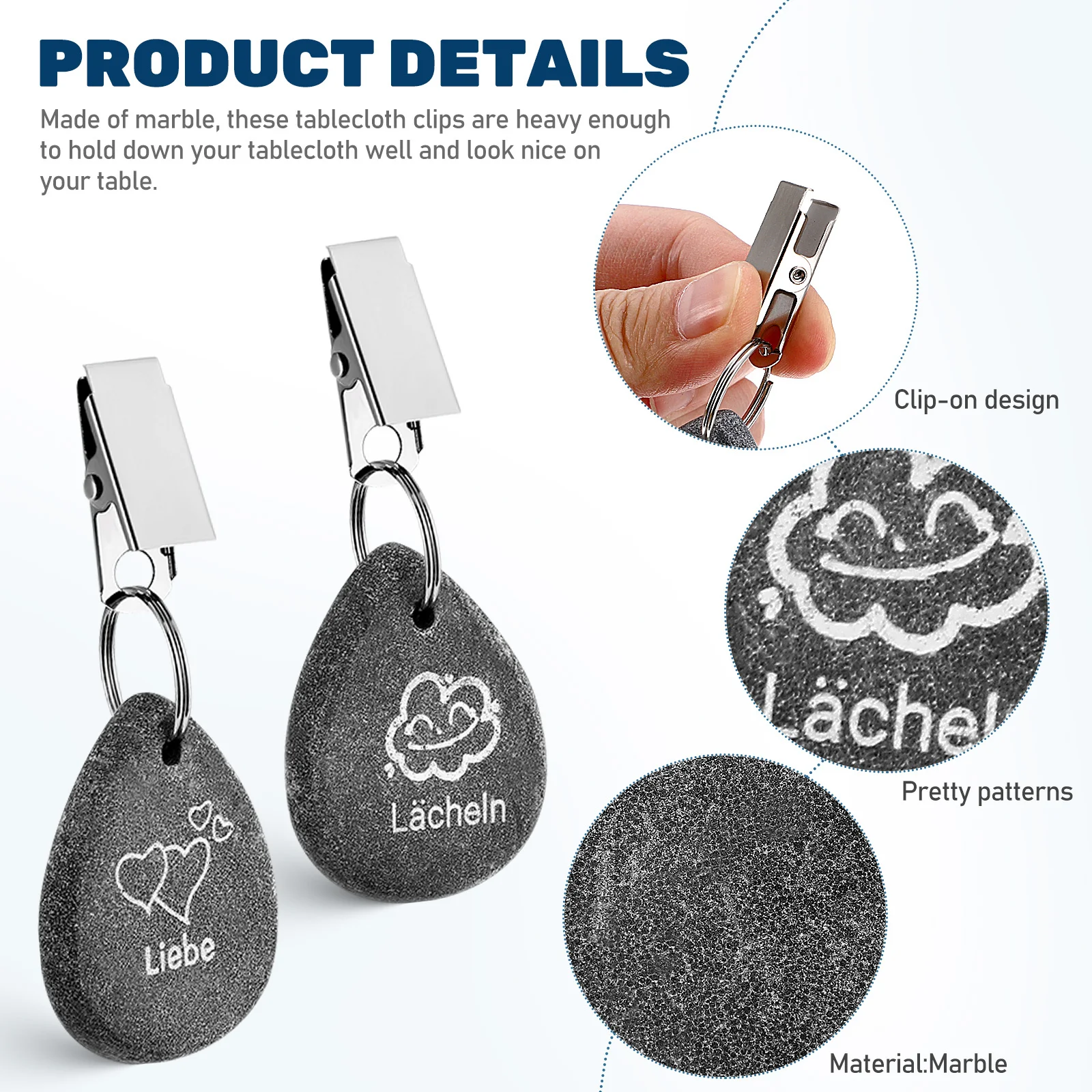 8Pcs Heavy Marble Tablecloth Weights Clip on for Outdoor Table Clips Picnic Table Covers Decorative Engraved Patterns