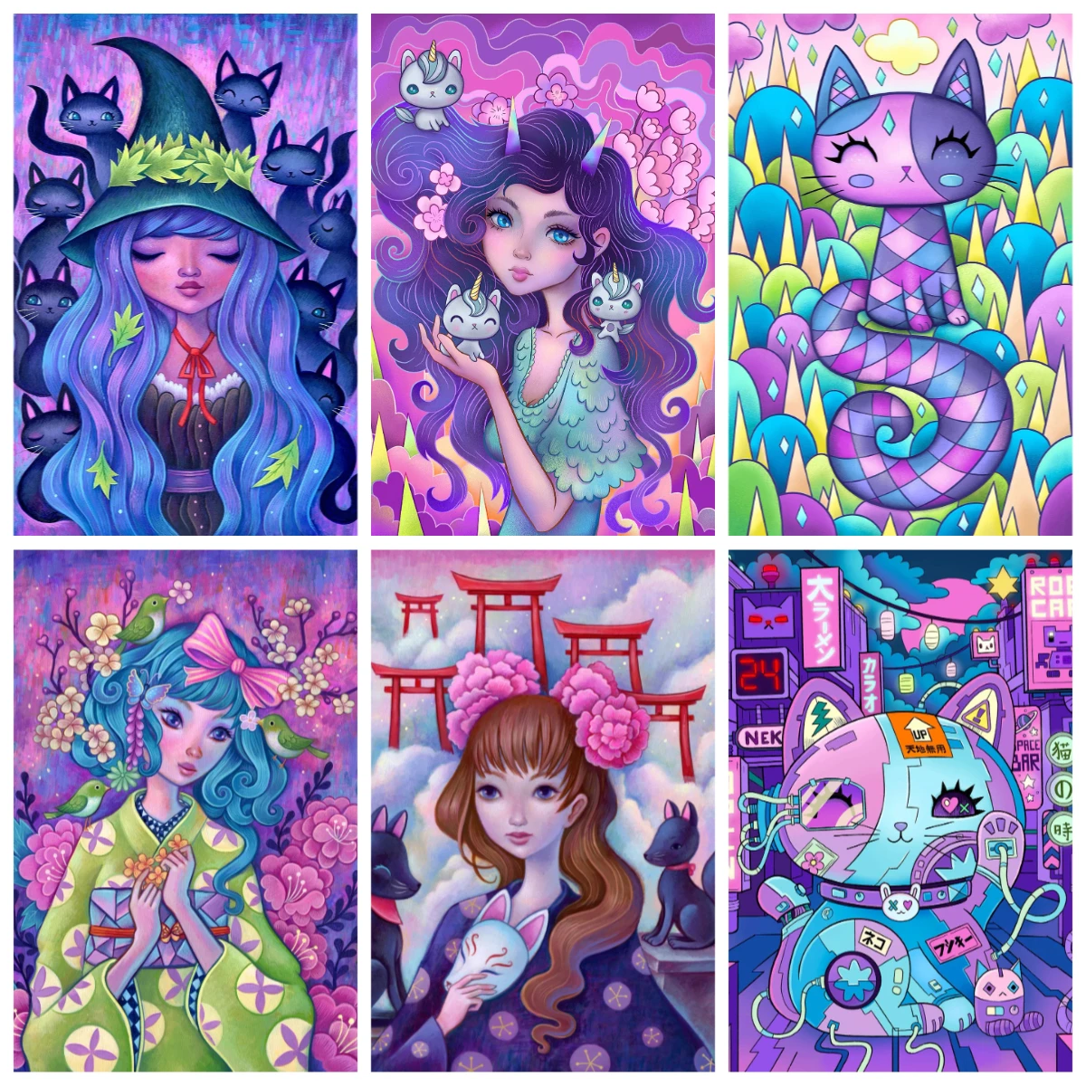 

Adult Jigsaw Puzzle 1000 Pieces Puzzle Animal Cat Fantasy Cartoon Girl Paper Puzzle Decorative Painting Exercise Brain Thinking