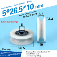 One 5*26.5*10mm U-type Bearing Roller Quiet Elastic Roller Pulley Twin Bearing Plastic Sheave