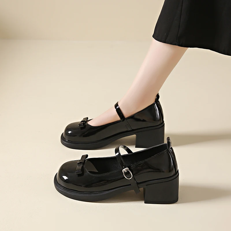 Französische Schmetterlingsknoten-Mary-Jane-Schuhe aus Leder für Damen, Frühling/Sommer, neue modische Retro-High-Heel-Slipper